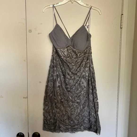 slim fit dress slacks Sue Wong Soutache Embroidered Gown Sleeveless Dress